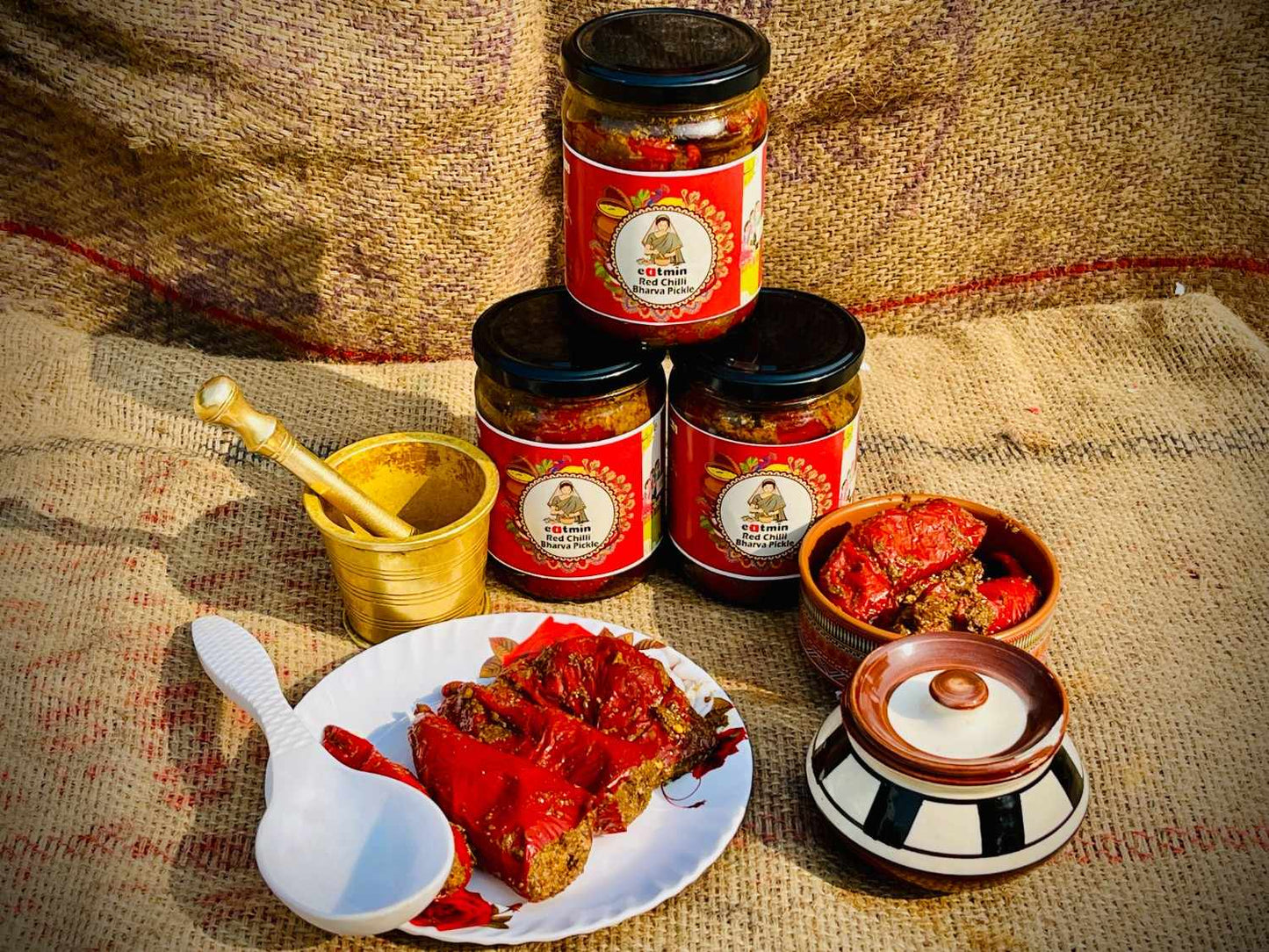 Eatmin Red Chilli Bharva Pickle | Spicy Stuffed Lal Mirch Achar | Homemade, Natural & Preservative-Free | Authentic Indian Taste