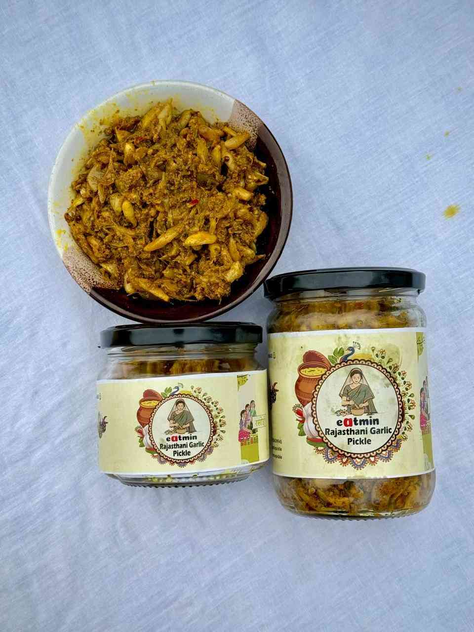Eatmin Rajasthani Garlic Pickle (Raw Lahsun Ka Achar) | Homemade & Preservative-Free Traditional Achar